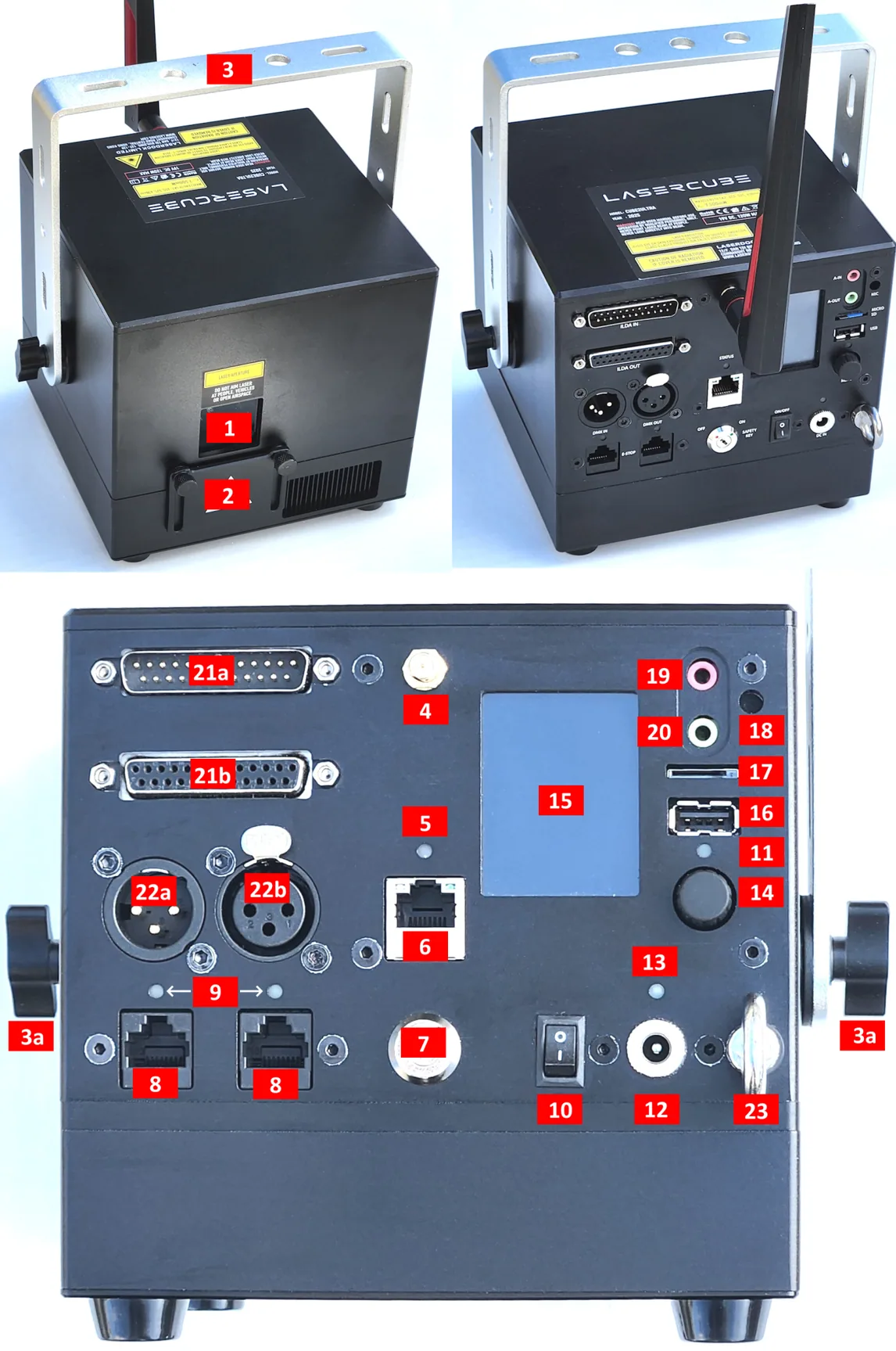 LaserCube Ultra MK2 with its parts numbered